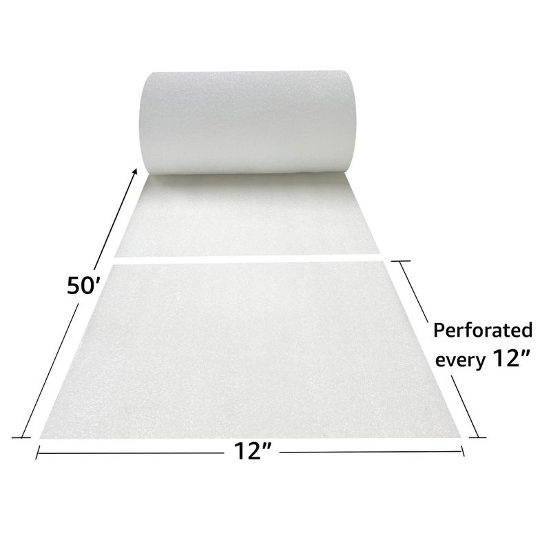 UBOXES Foam Wrap Roll 12"" Wide x 50' ft 1/16"" Thickness Perforated Every 12"" - Image 3